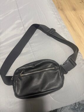 Black Leather Waist Bag — Unbranded Crossbody Belt Bag